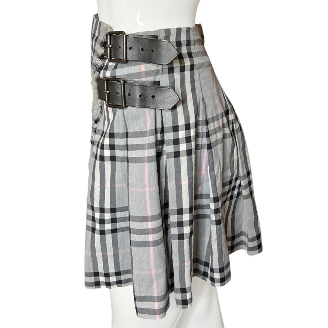 Burberry Grey & Pink Nova Check Buckle Skirt
