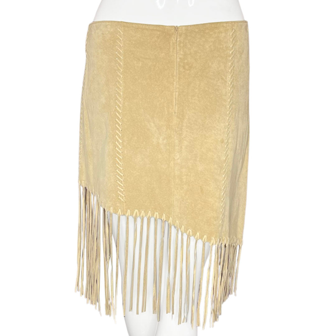 Y2K Suede Fringe Skirt - M