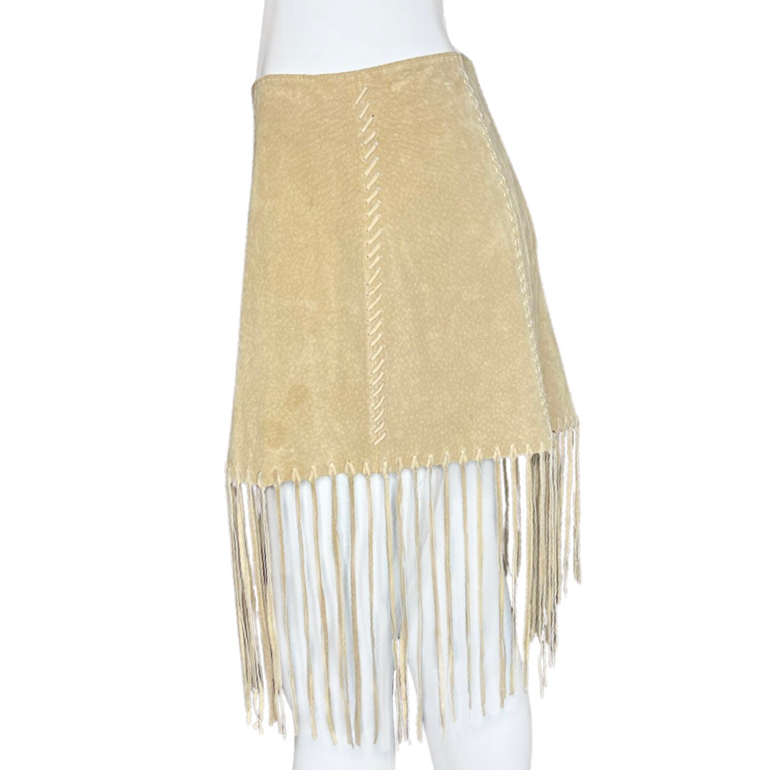 Y2K Suede Fringe Skirt - M