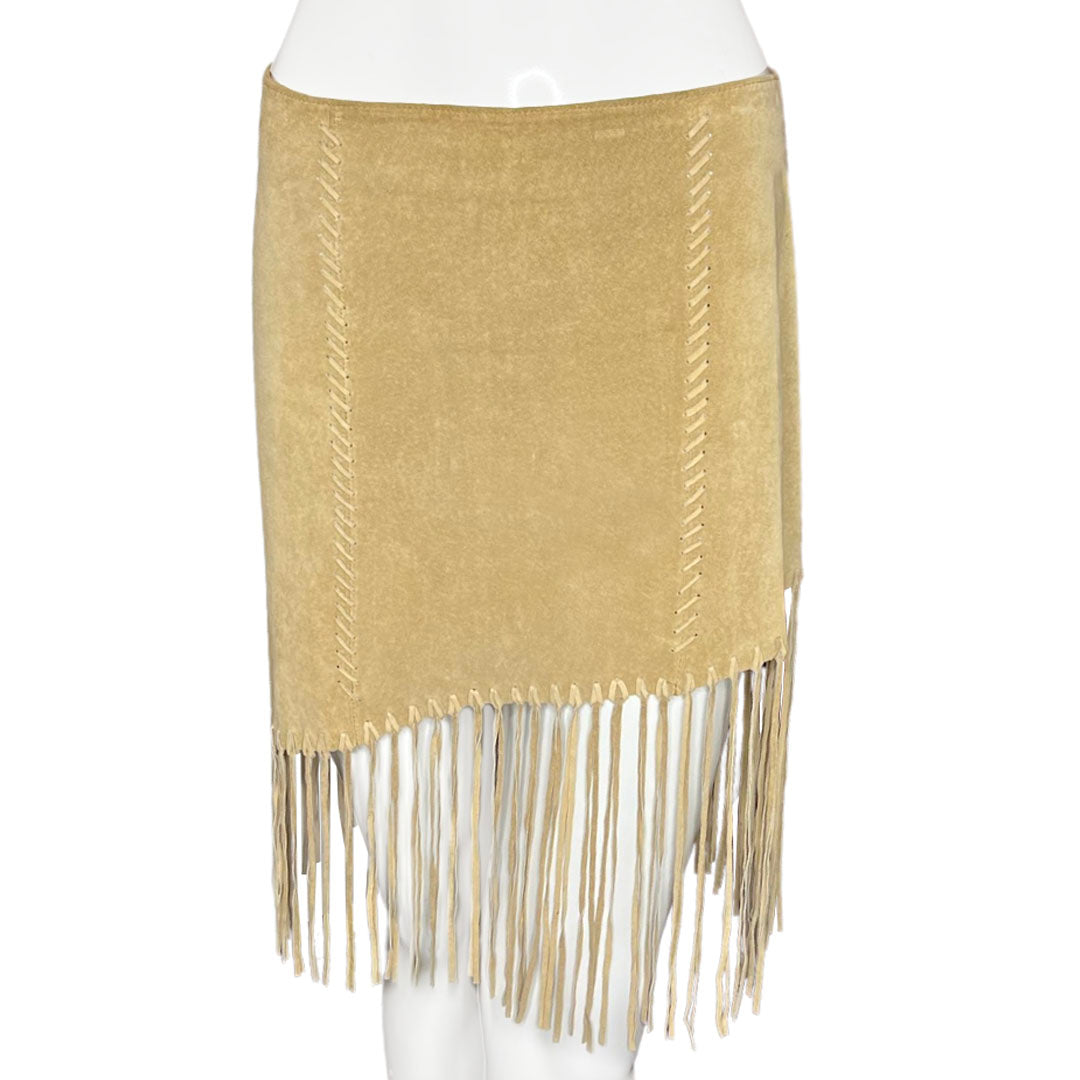 Y2K Suede Fringe Skirt - M