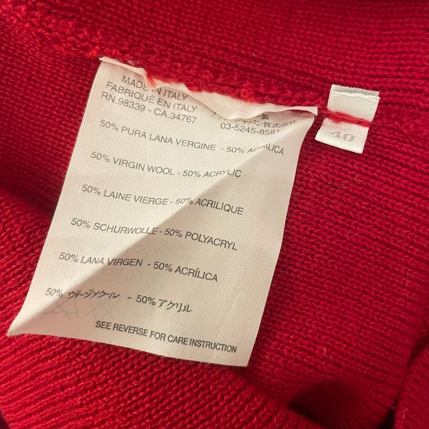 Miu Miu, early 2000s exaggerated long ribbed sleeves red sweater with ribbed 1/2 zip collar Made in Italy