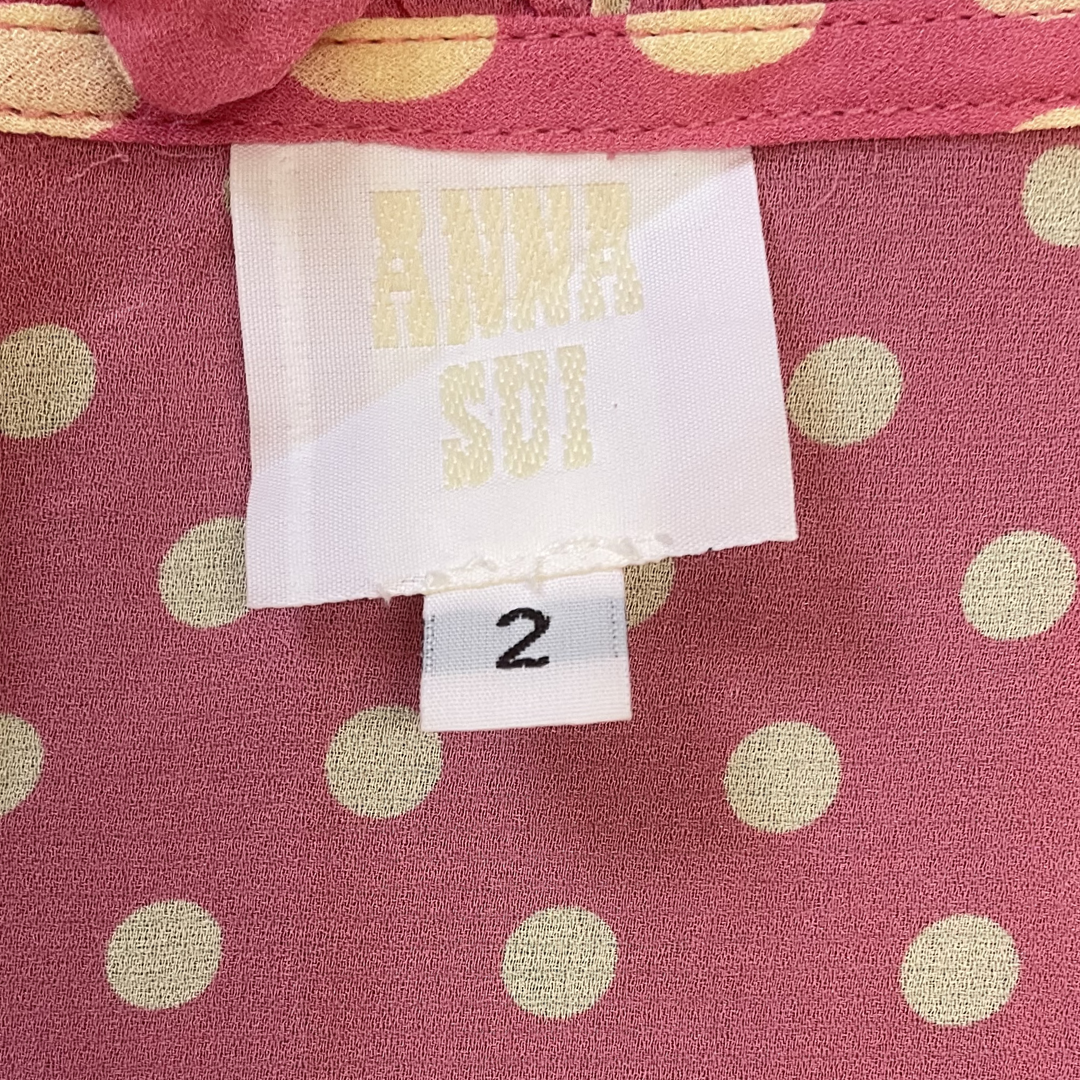 Anna Sui Pink Ruffle Polka Dot Blouse - 2