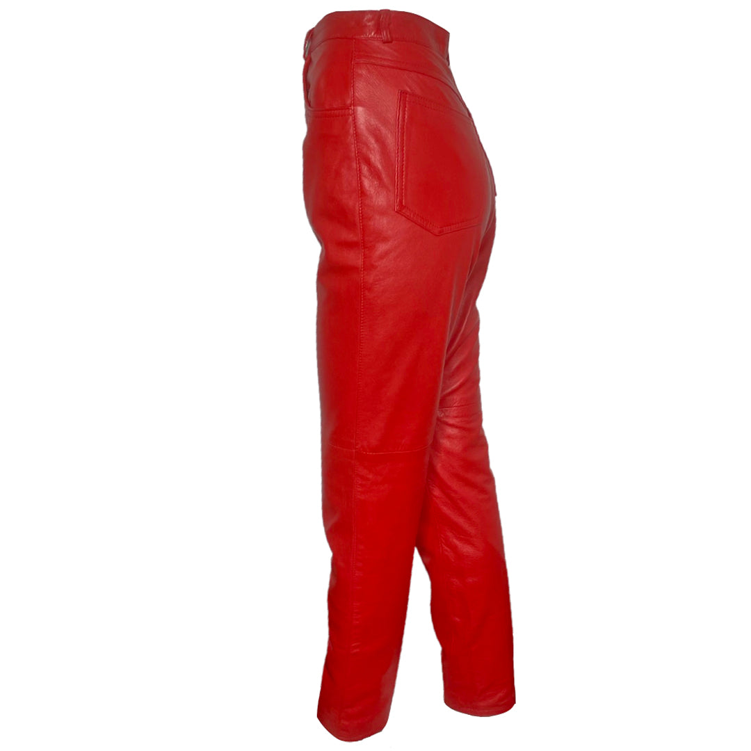 1980's Bergdorf Goodman Red Lambskin Pants - 4