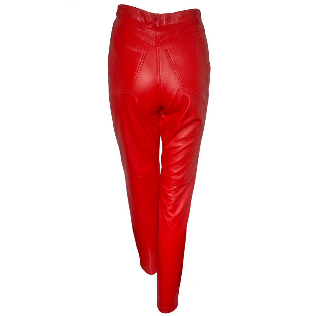 1980's Bergdorf Goodman Red Lambskin Pants - 4