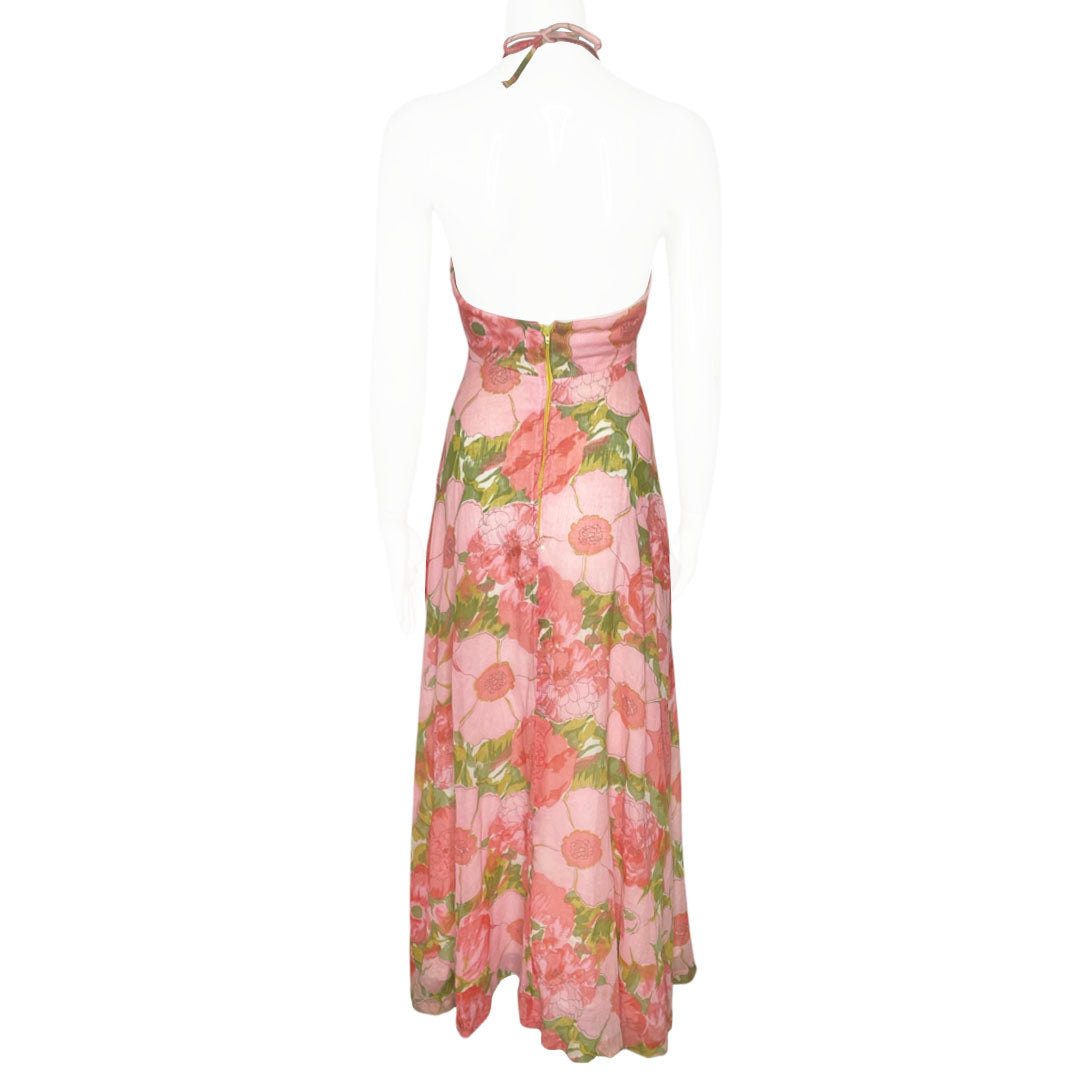 1970s Pink Floral Halter Dress - S