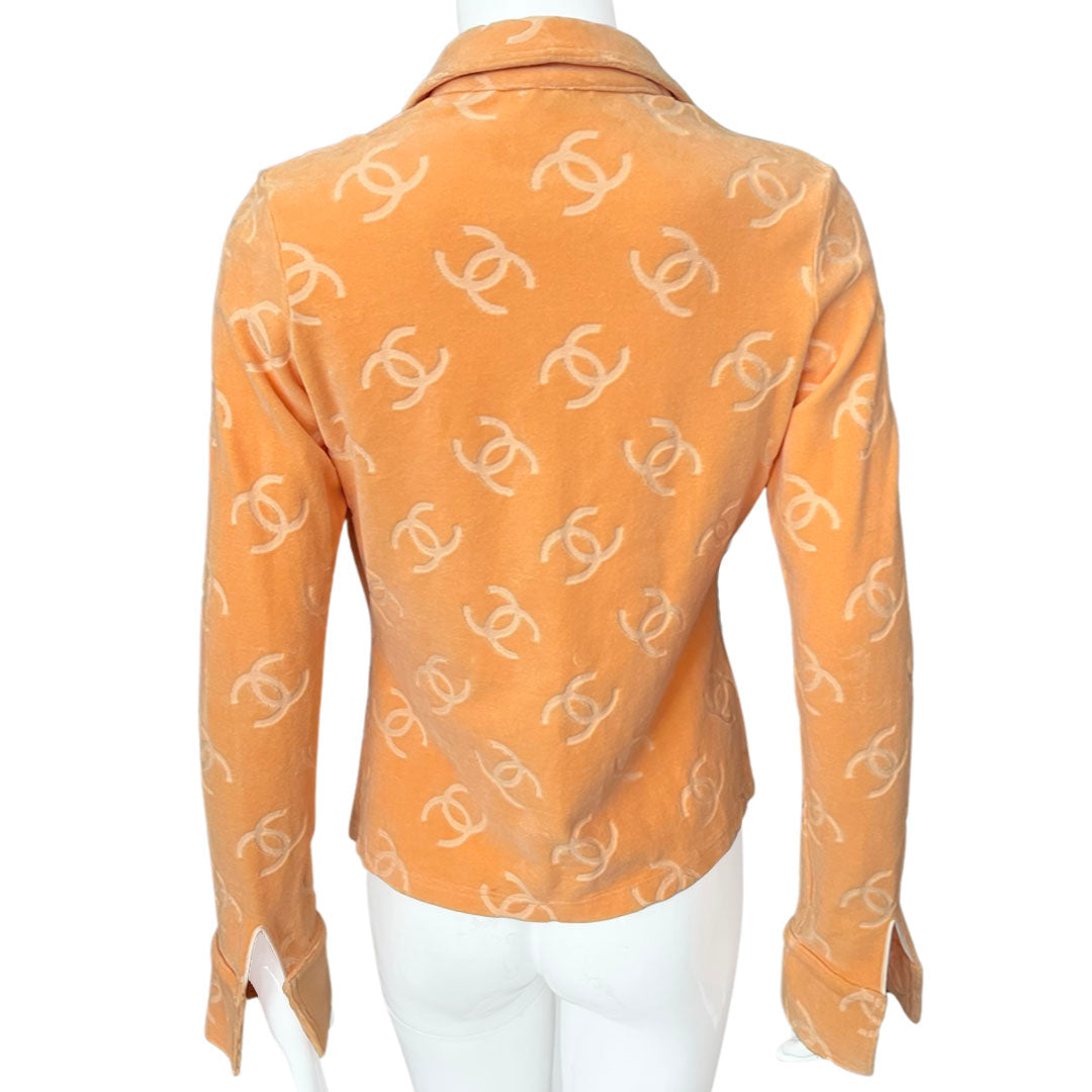 RARE 1996 CHANEL VELOUR ORANGE CC TOP