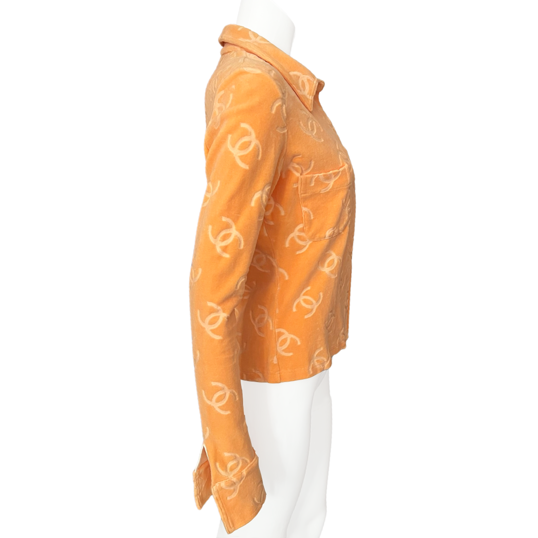 RARE 1996 CHANEL VELOUR ORANGE CC TOP