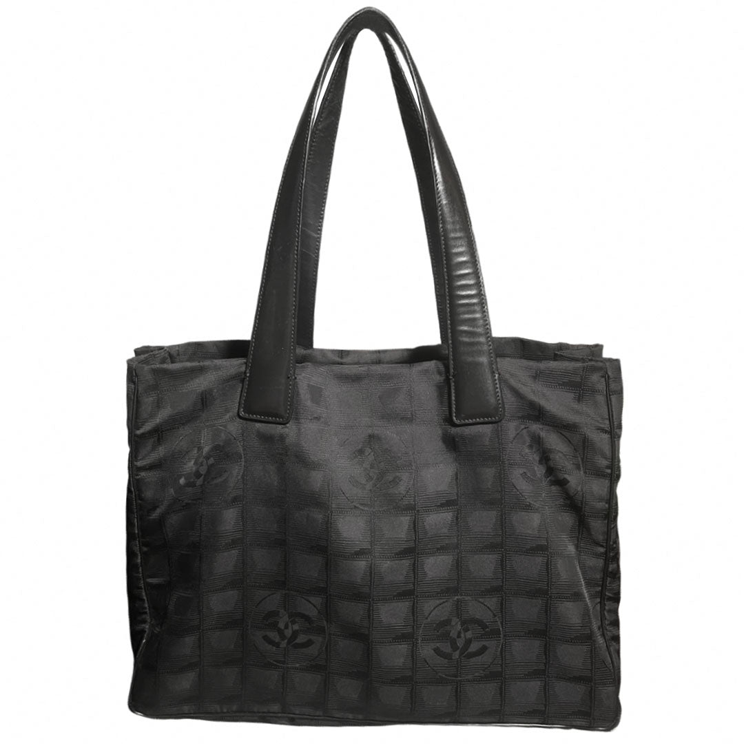 Black Chanel Travel Line Logo Tote