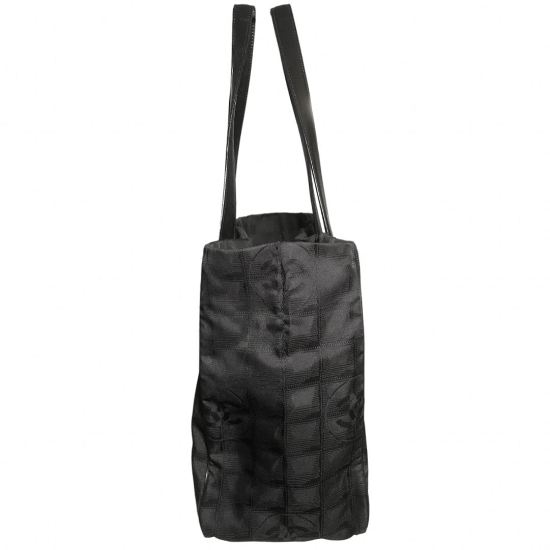 Black Chanel Travel Line Logo Tote