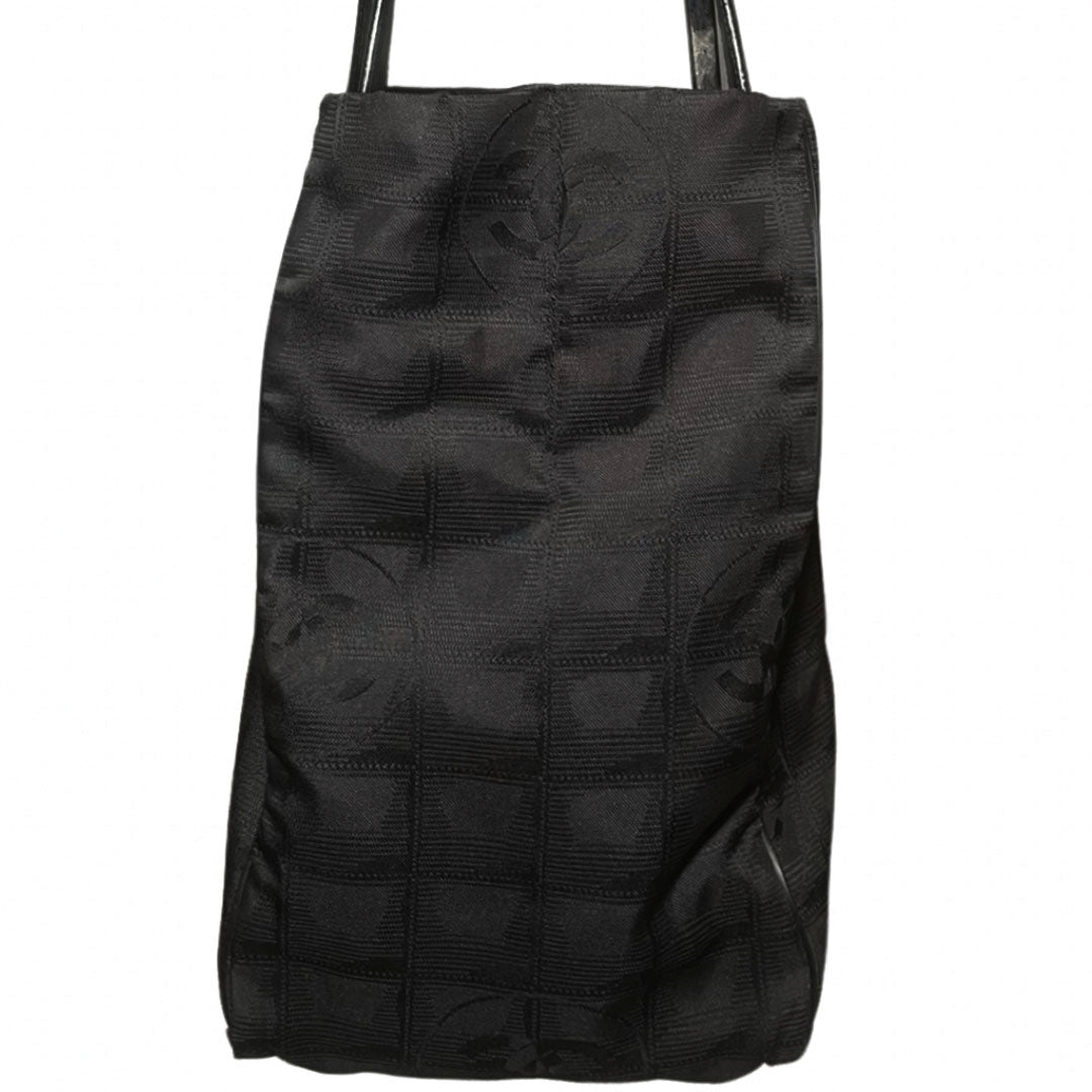 Black Chanel Travel Line Logo Tote