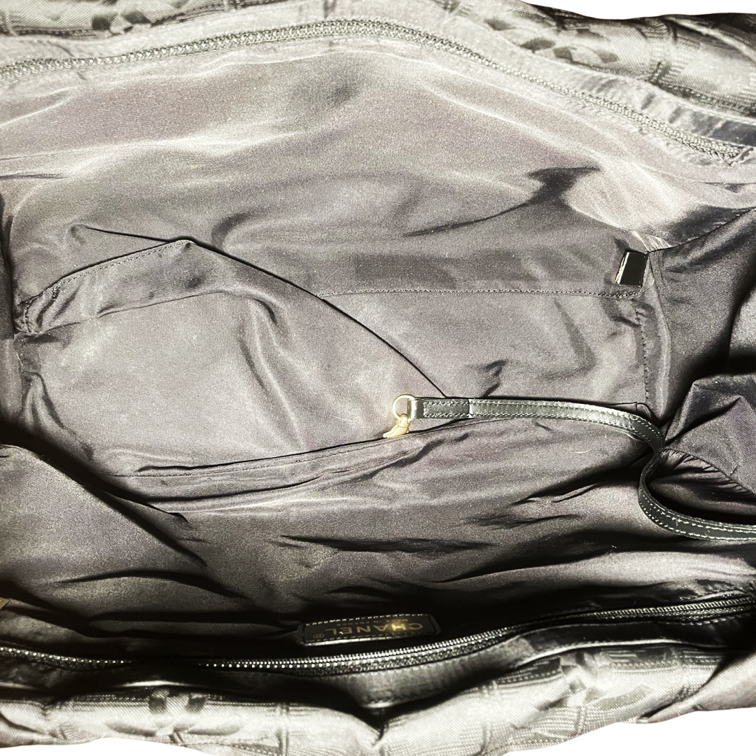 Black Chanel Travel Line Logo Tote