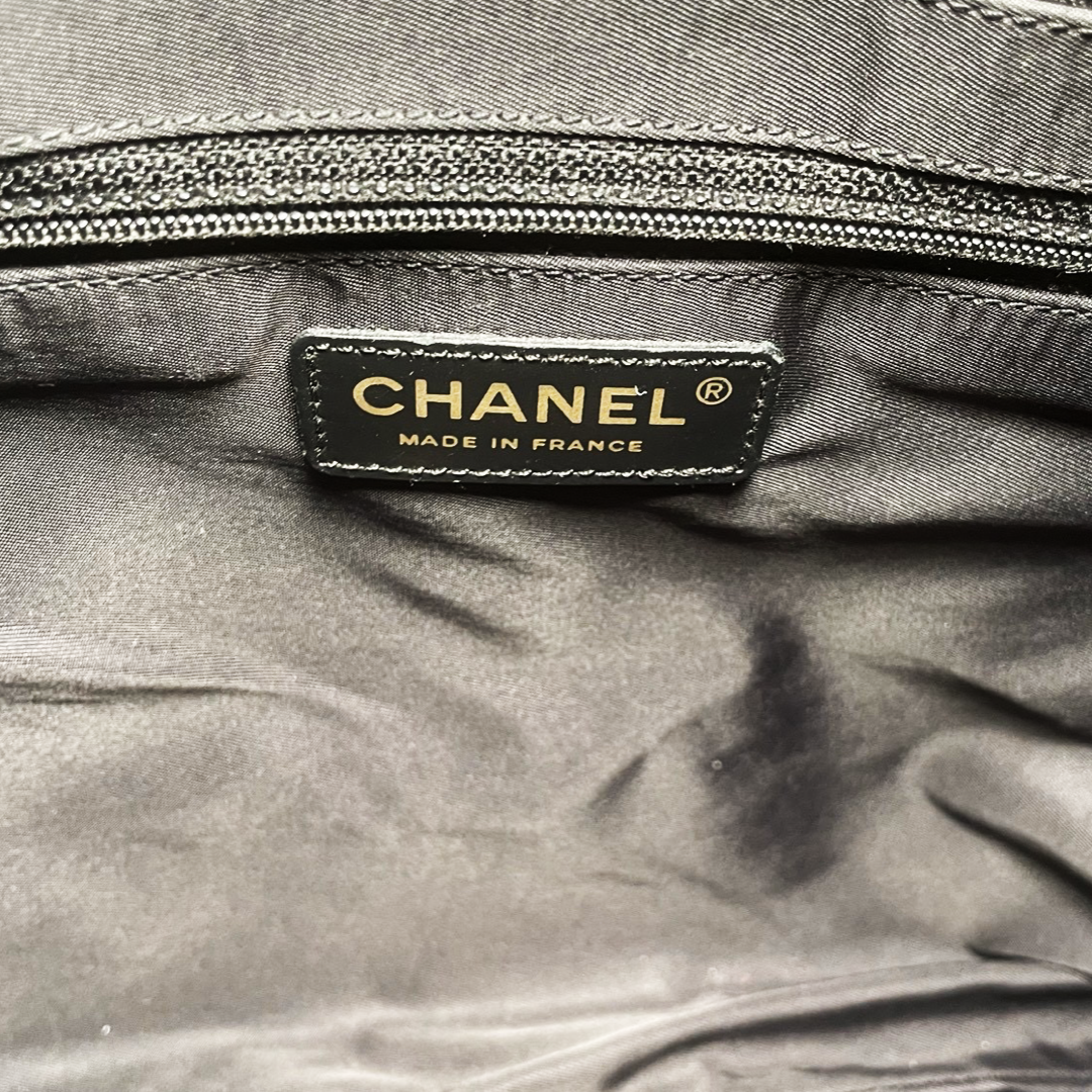 Black Chanel Travel Line Logo Tote