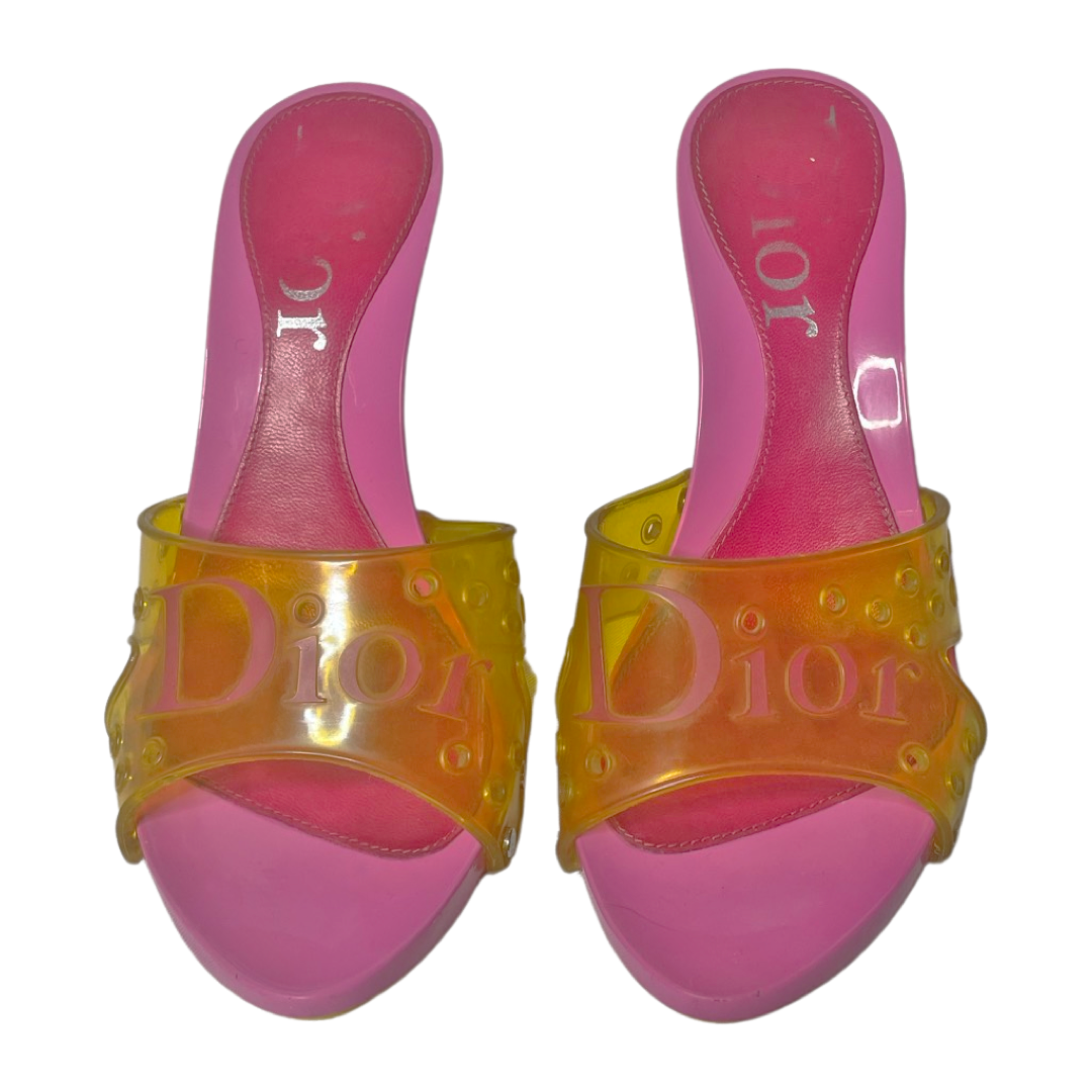 Christian Dior Pink Jelly Platform Heeled Mules - 35