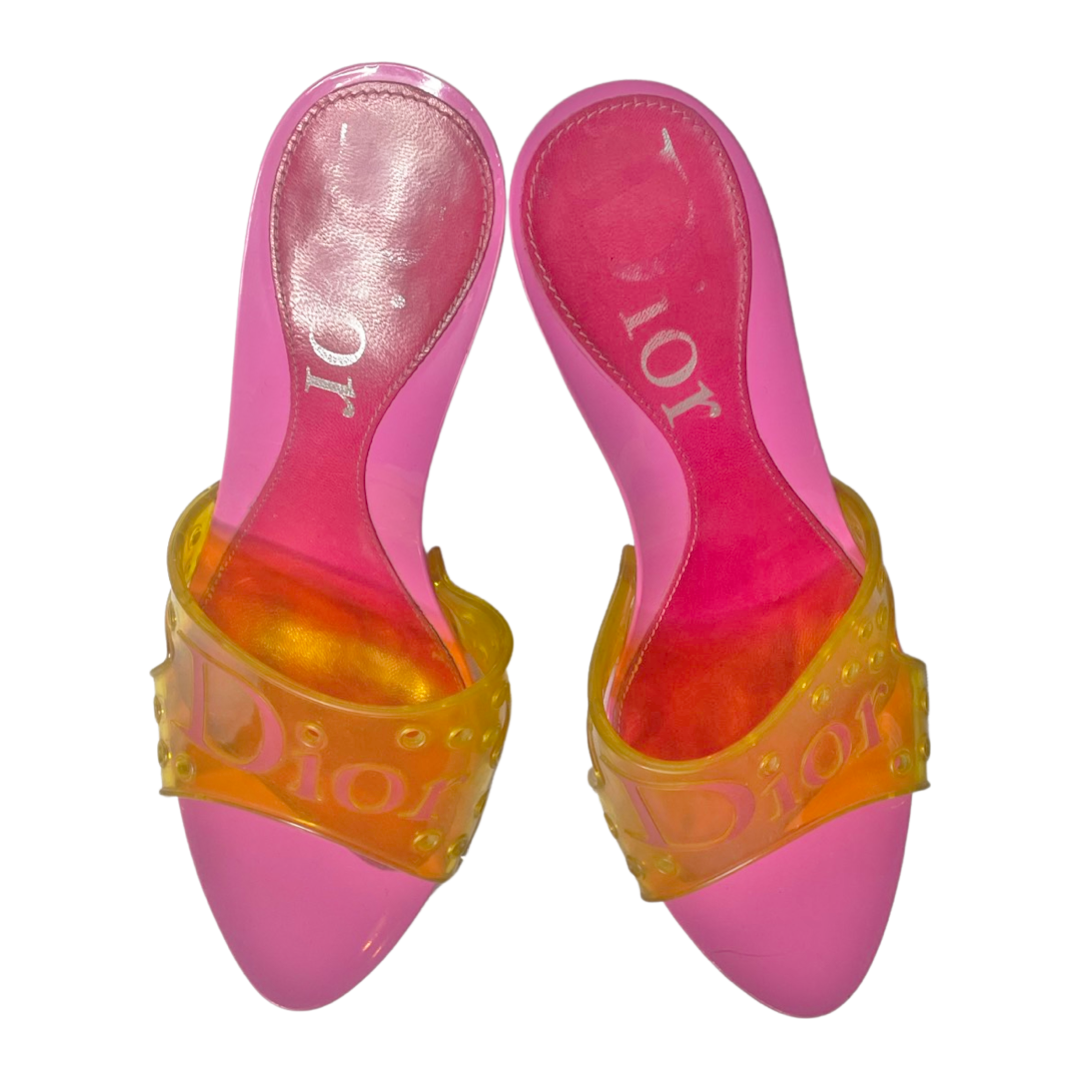 Christian Dior Pink Jelly Platform Heeled Mules - 35