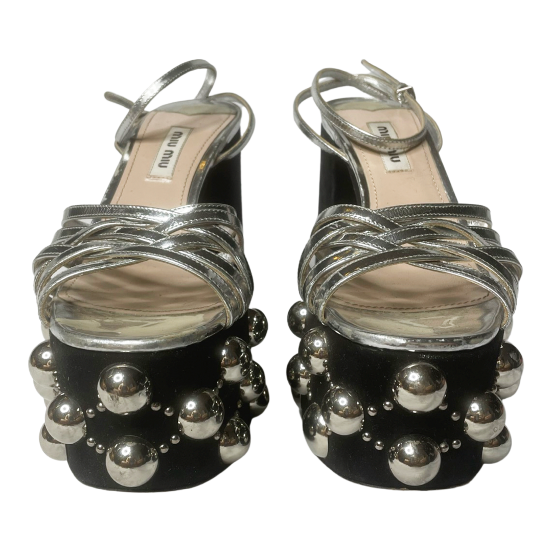 Miu Miu Platform Studded Heeled Sandals -37