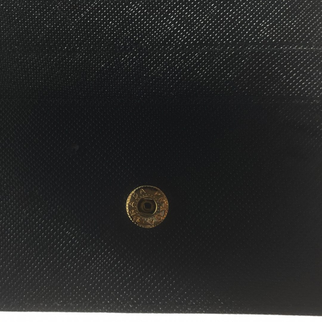 Prada Black Folding Zip Triangle Logo Plate Saffiano Leather Wallet