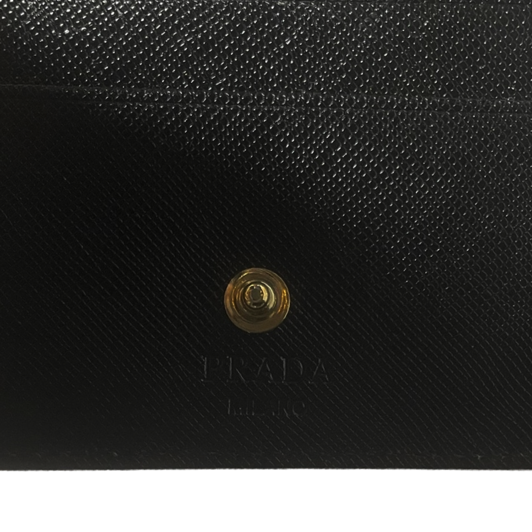 Prada Black Folding Zip Triangle Logo Plate Saffiano Leather Wallet