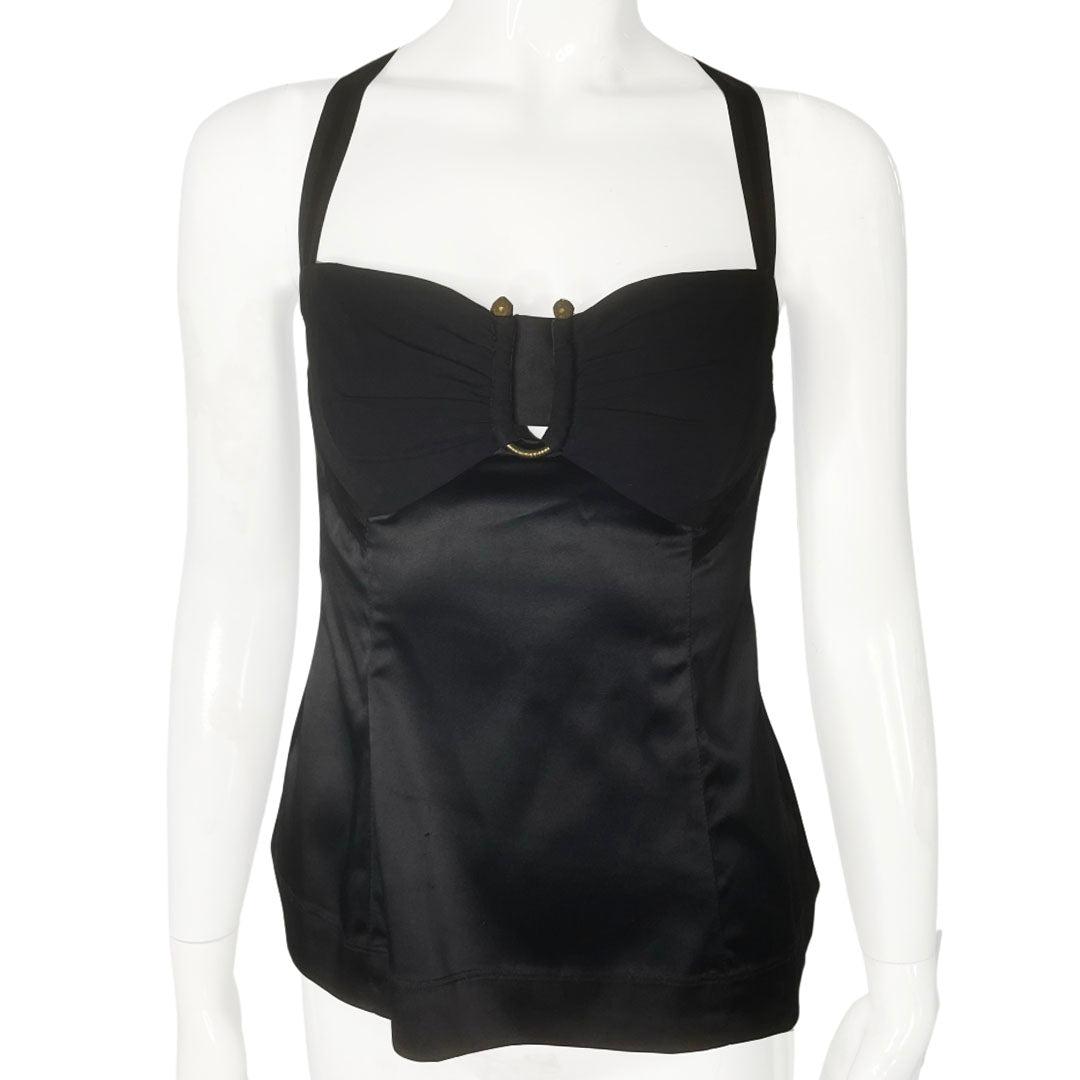 Cavalli U Bar Satin Cross Open Back Top - 44
