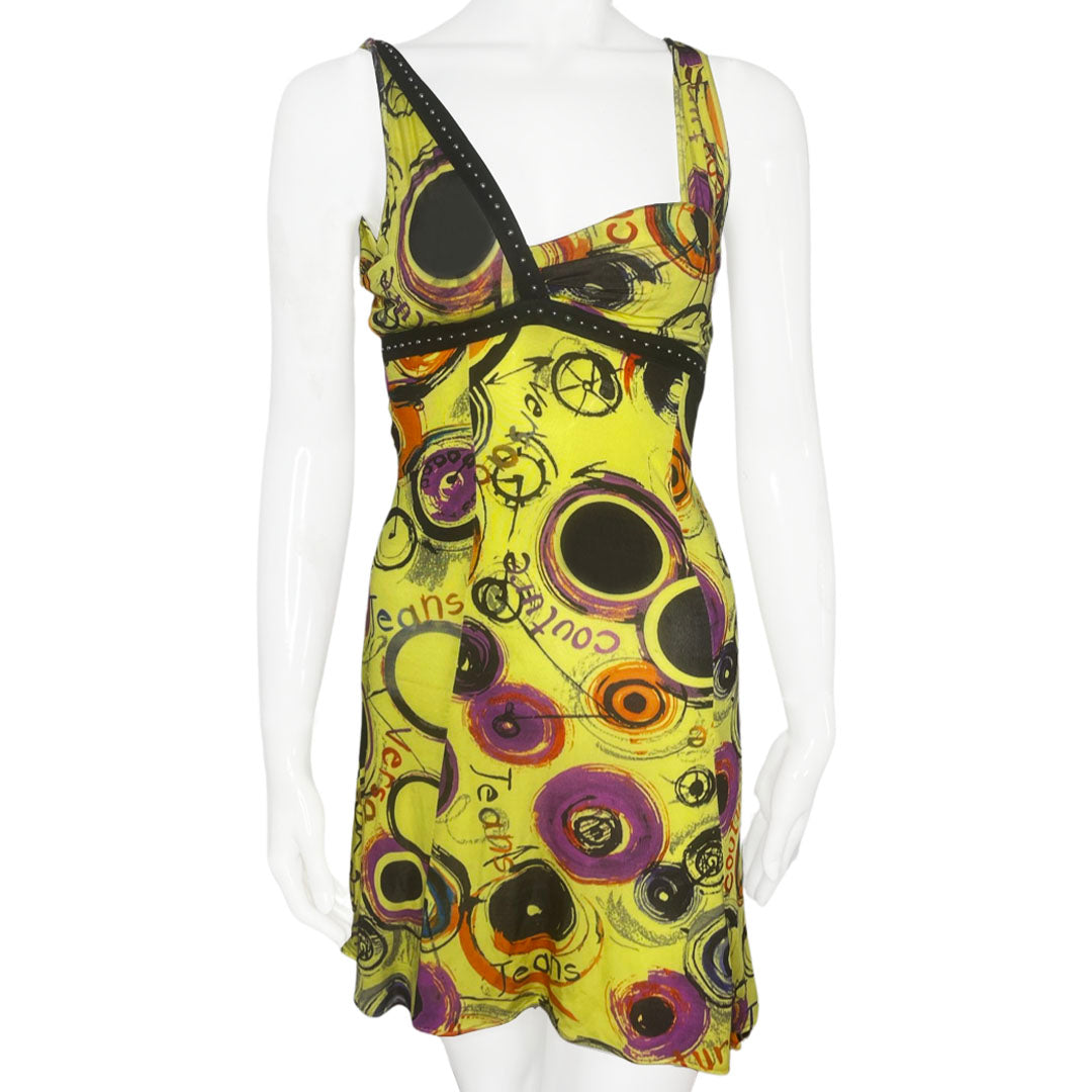 Versace Graffiti Print Studded Dress - 38
