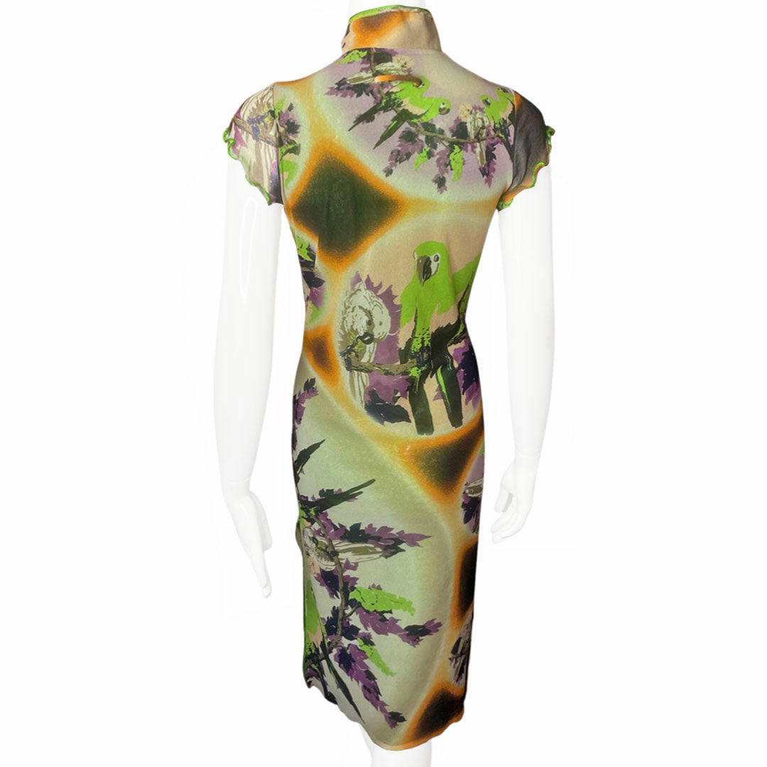Jean Paul Gaultier Mesh Cheongsam Style Parrot Dress - M