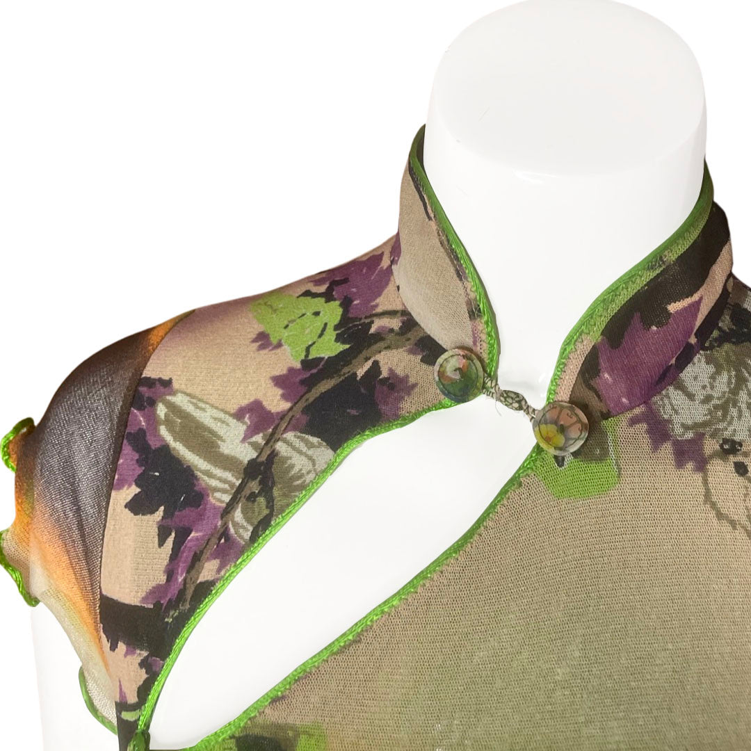 Jean Paul Gaultier Mesh Cheongsam Style Parrot Dress - M