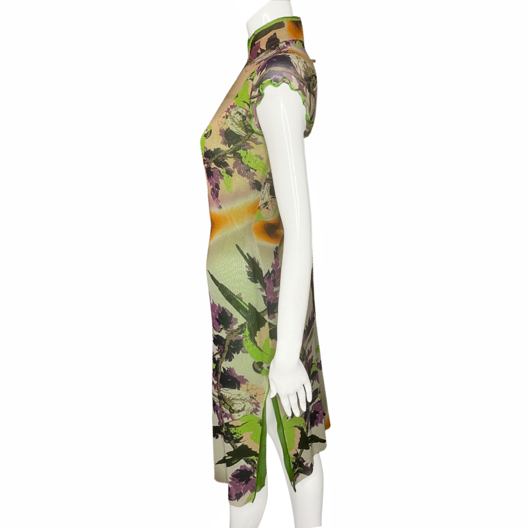 Jean Paul Gaultier Mesh Cheongsam Style Parrot Dress - M