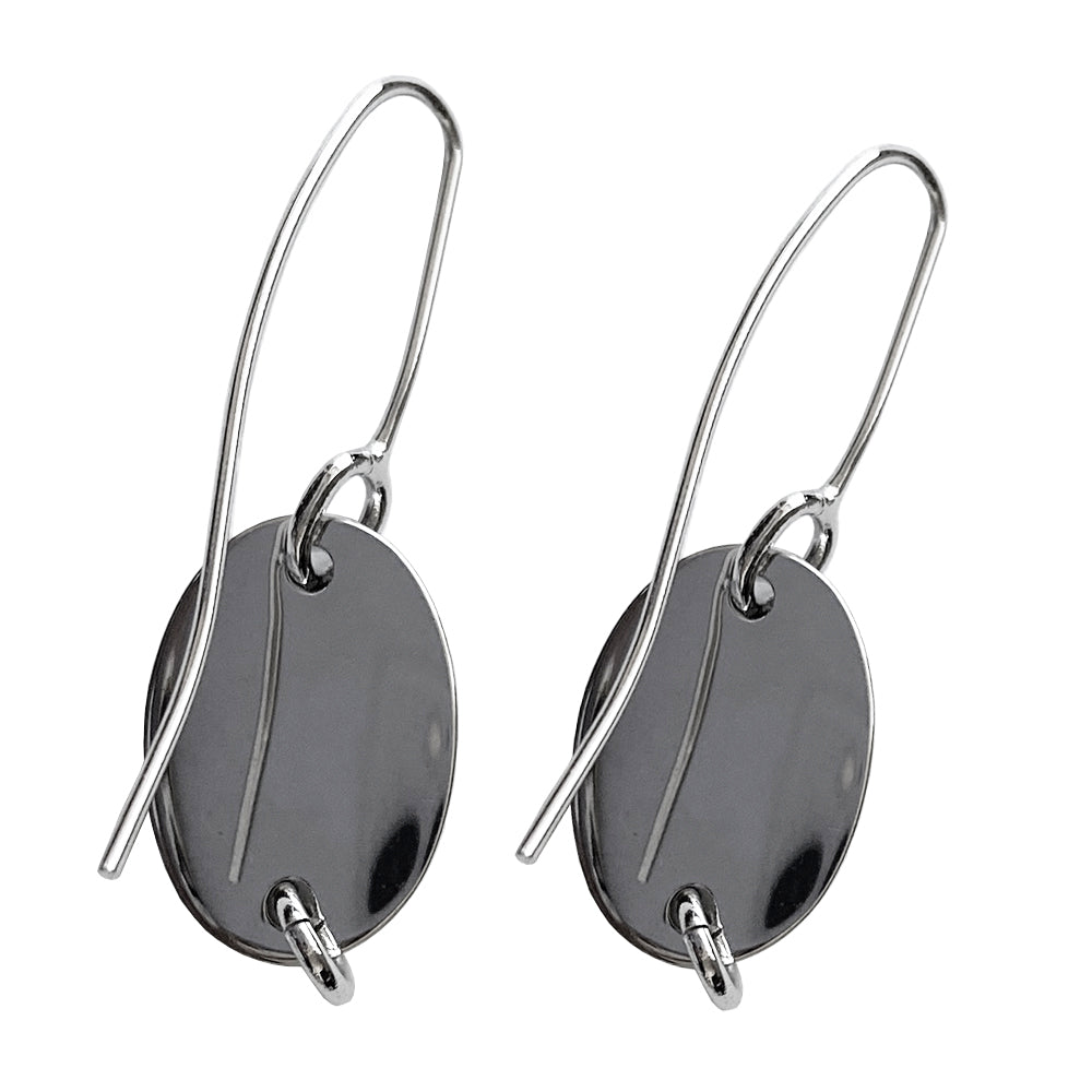Christian Dior J’Adore Dior silver tone hook style drop earrings featuring white crystal encrusted oval with J’Adore Dior printed inside.