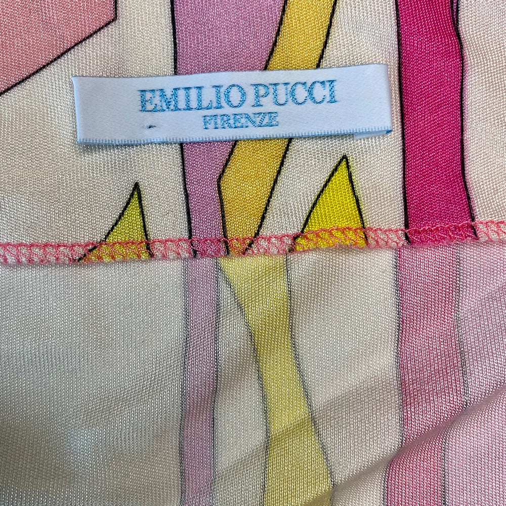 Pucci 100% silk knit draped neckline camisole from late 80's - early 90's in fuchsia, pink, yellow, peach and cream. Made in Italy