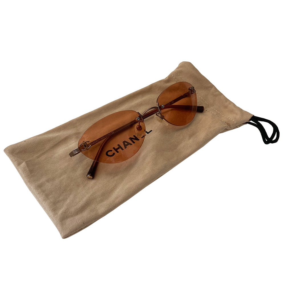 Chanel Rimless Peach Lens CC Logo Sunglasses