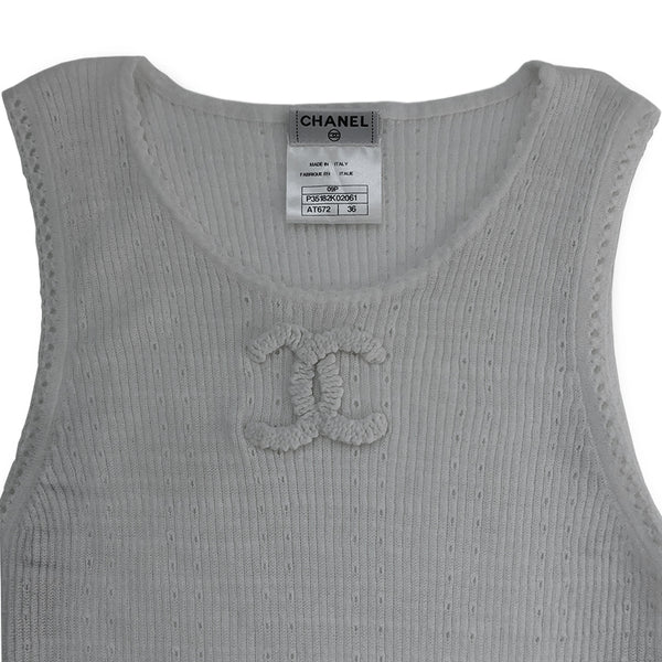 Chanel White Rib Knit CC Crochet Tank Top - S – Angeles Vintage