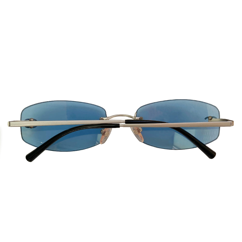 Chanel Blue Lens Silver Logo Frameless Sunglasses