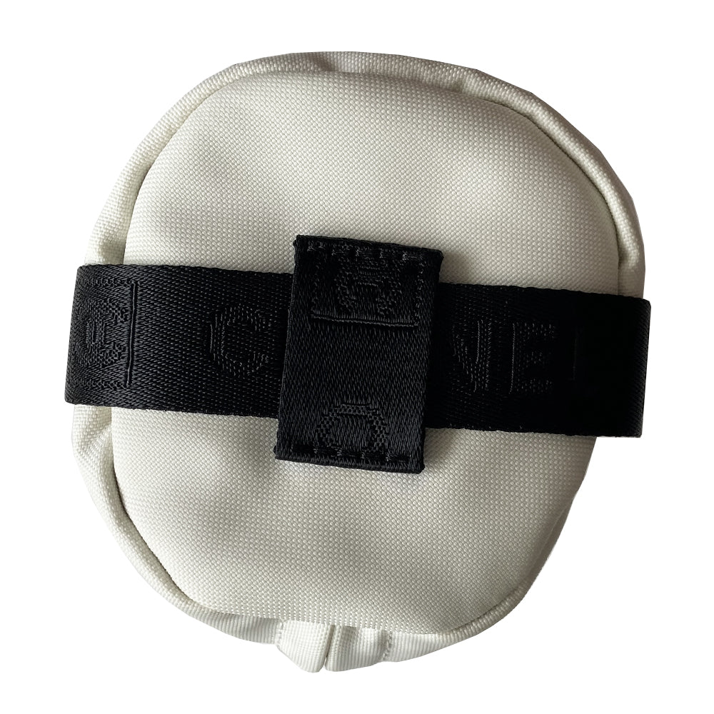 Chanel Sport canvas CC logo draw string water bottle holder by Karl Lagerfeld for Chanel, sport collection 2004. White and black nylon fabric with side zipper and CHANEL nylon webbing, adjustable long strap with sport clip closure. Box CC rubber front logo, black textile interior, date code tag attached. Made in Italy