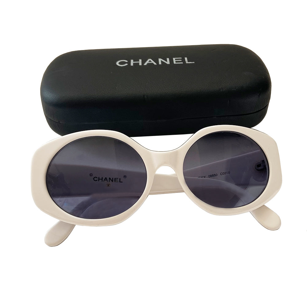 Chanel White Frame CC Logo Sunglasses