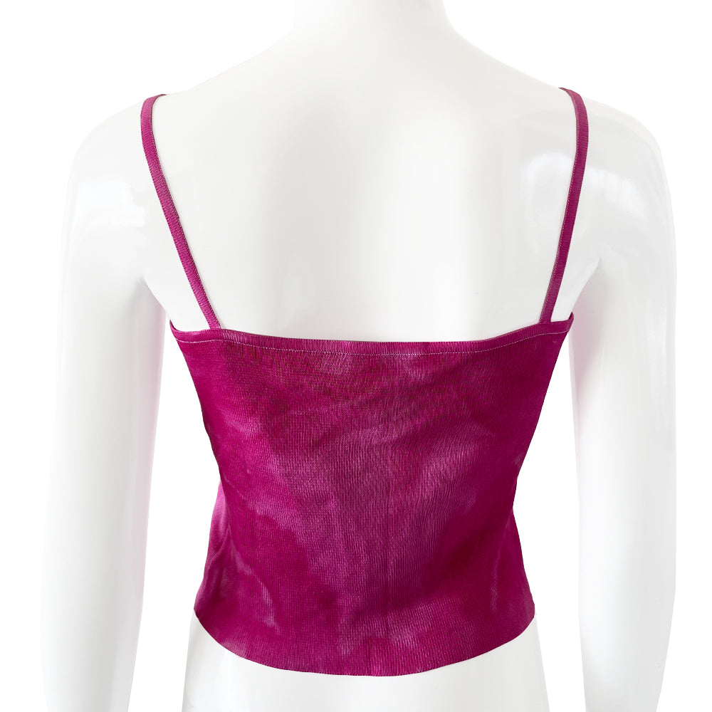 Chanel crystal CC logo tank from 2000s by Karl Lagerfeld for Chanel. Fine rib knit tie dye camisole embellished with black interlocking CC logo swarovski crystal at front center. Made in France