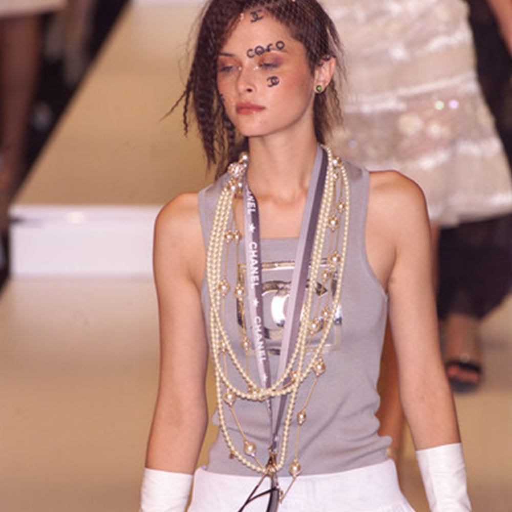 Chanel Square Neck CC Silver Logo 2001 Runway Tank - XS