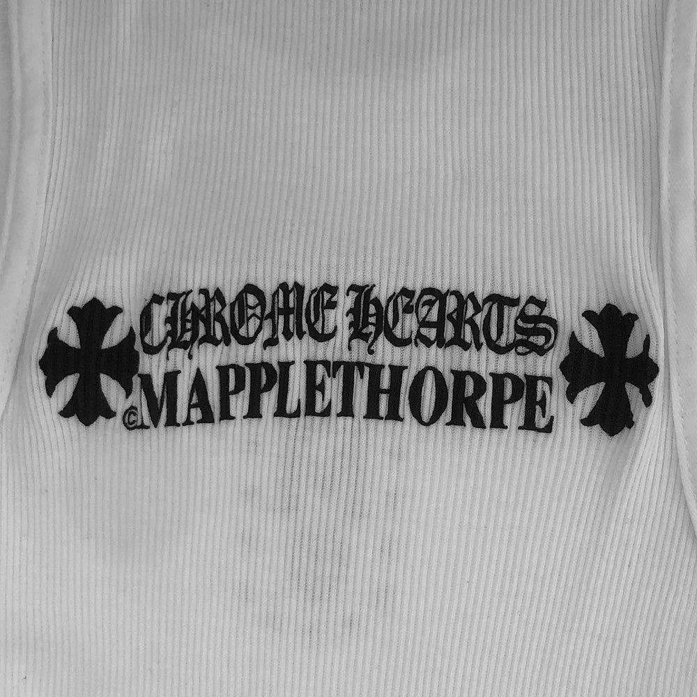 Chrome Hearts white Mapplethorpe tank. Deadstock from 2000’s. Limited and rare from the 2007 Mapplethorpe collaboration. Single front graphic Chrome Hearts Mapplethorpe on back with Chrome Hearts scroll at bottom back hemline. 100% cotton Made in USA