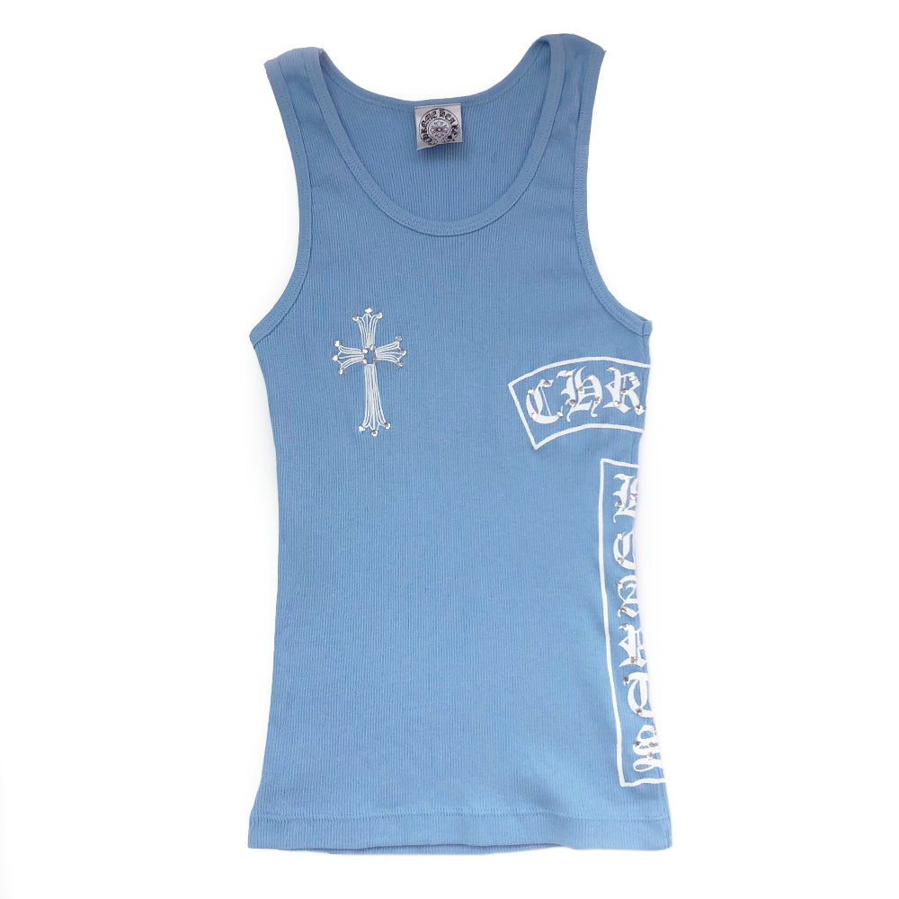 Chrome Hearts Baby Blue Rib Knit Swarovski Crystal Tank - M