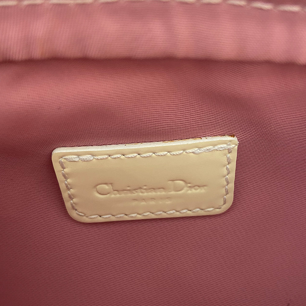 Christian Dior pink monogram canvas waist pouch John Galliano for Dior, 2004 with white patent leather appliqué No 2, dual front stripes and piping. Pink with white edge satin webbing adjustable belt with white plastic logo clip closure. Pink textile lined interior, two rear zip pocket. Made in Spain