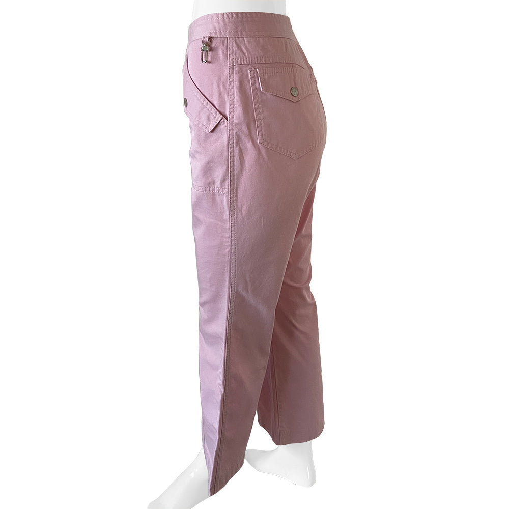 Christian Dior Pink Cargo Pants, High waist with flared leg and 4 pocket cargo style trousers. Cargo style pockets in front and back Silver-tone metal engraved Christian Dior CD buttons Front zip closure with single button Silver-tone engraved metal clip at front waistband. Made in Italy