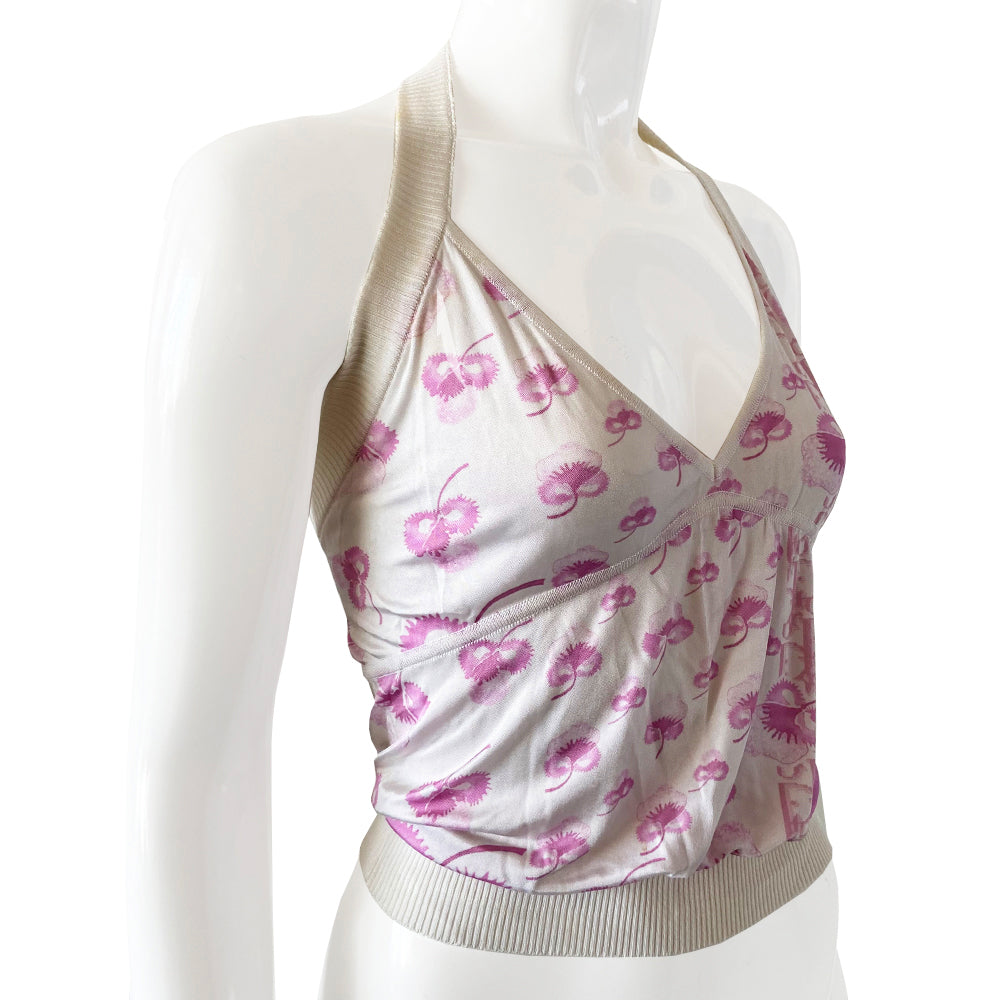 Christian Dior Pink Cherry Blossom Diorissimo Halter Top - S