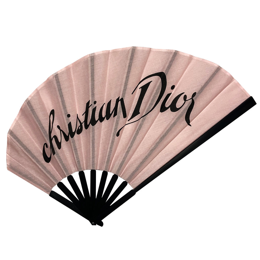 Christian Dior Folding Hand Fan Christian Dior logo printed Dior hand fan in pink with black bamboo Condition: Excellent Made in France Height (in) 13“ Width (in) 16"