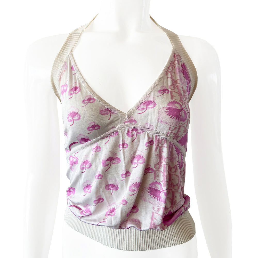 Christian Dior Pink Cherry Blossom Diorissimo Halter Top - S