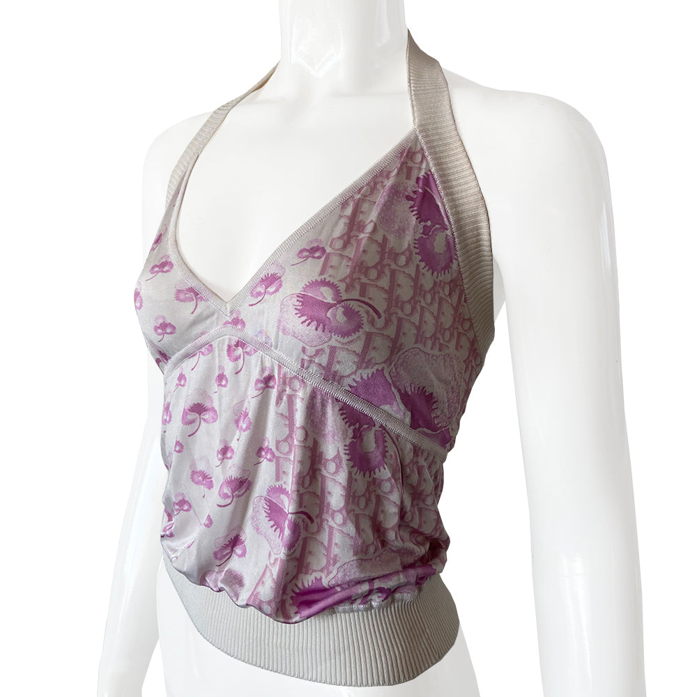 Christian Dior Pink Cherry Blossom Diorissimo Halter Top - S