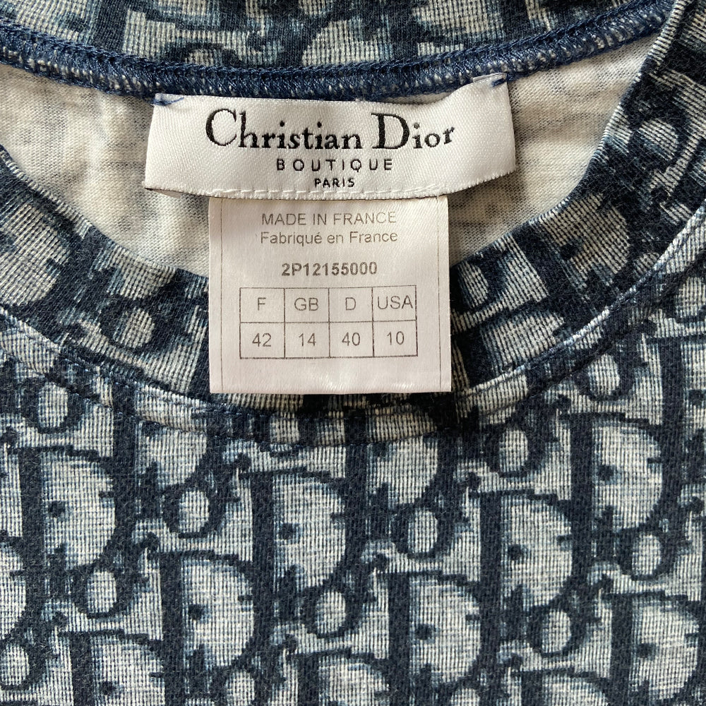 Christian Dior navy monogram tank by John Galliano for Christian Dior, spring 2002 with 2 white side stripes. Made in France