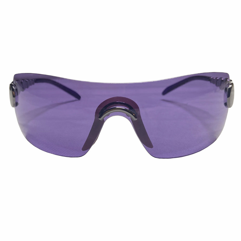 Christian Dior Millennium sunglasses from 2001 with frameless purple lenses with gunmetal-tone hardware Dior logo engraved on arms. Included: Original hang tag, cleaning cloth, fabric duster, hard case. Made in Austria