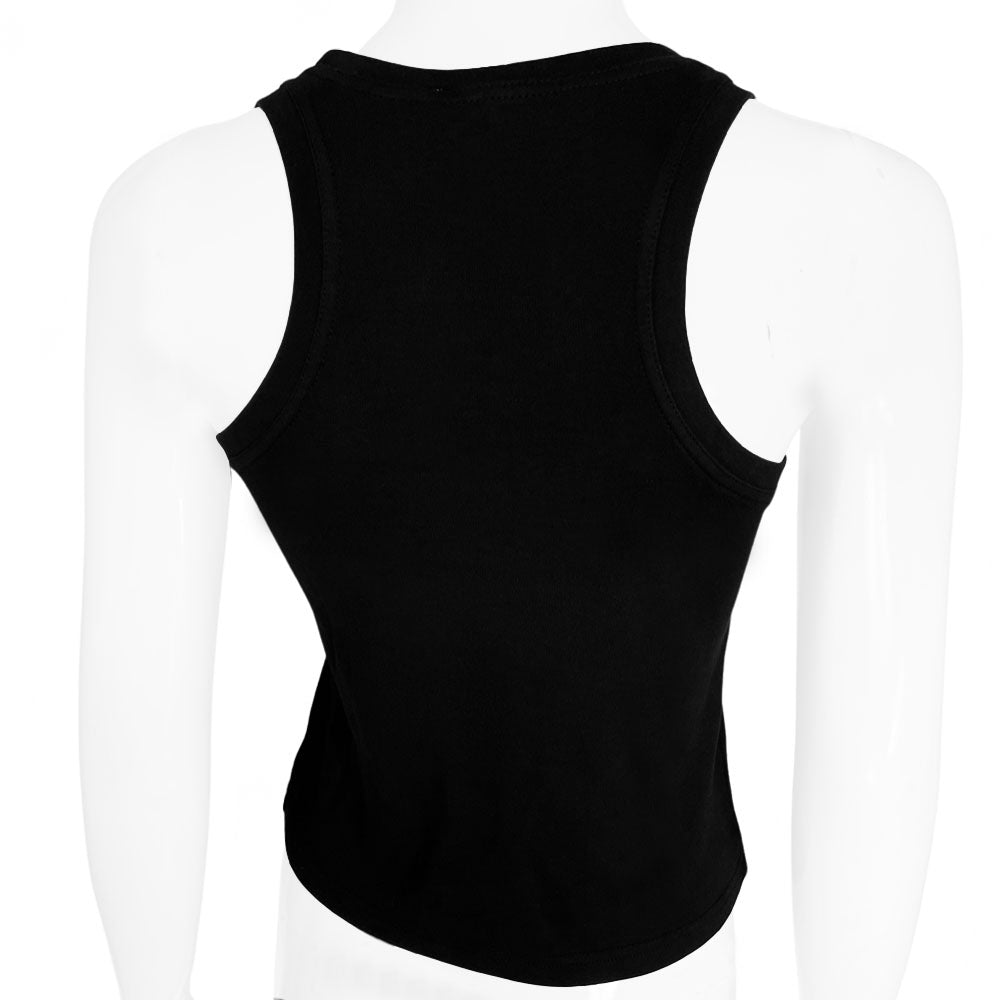 Christian Dior black Peace Tank, spring 2005 by John Galliano for Dior with crystal embellished multicolor peace sign featuring Dior logo at front center. Made in Italy
