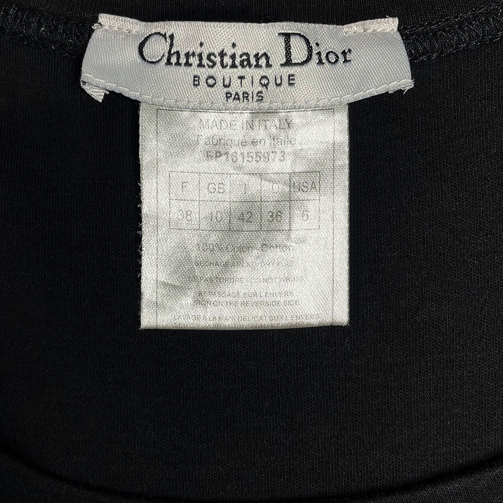 Christian Dior black Peace Tank, spring 2005 by John Galliano for Dior with crystal embellished multicolor peace sign featuring Dior logo at front center. Made in Italy