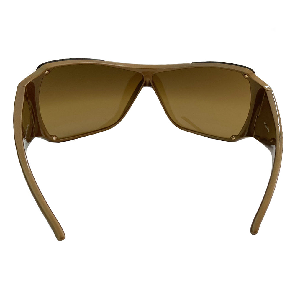 Christian Dior Overshine 1 sunglasses circa early to mid 2000’s. Excellent condition, no scratching on lenses. Oversized solid brown tint lenses, squared rims, gold colored frame with wide arms and Dior name embossed in white on each arm. Style: N6SKB 110 Case and cleaning cloth included. Case shows signs of wear