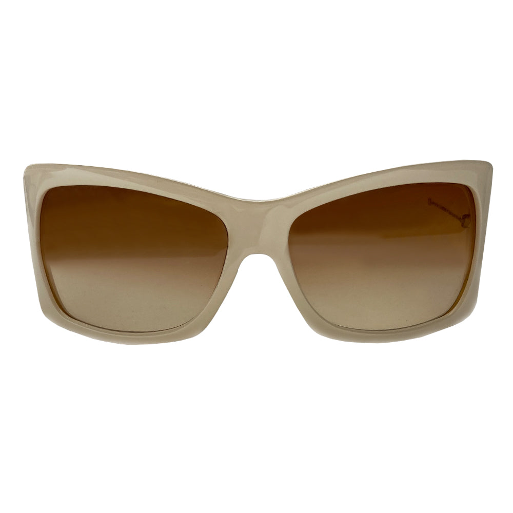 Christian Dior ivory frame sunglasses with amber gradient lenses and wide arms Dior embossed oval mother of pearl Dior name plate attached with embedded crystals at each arm. Style: Classicdior 1/F CQLBA Condition: Excellent, no scratches on lenses or frame Made in Italy