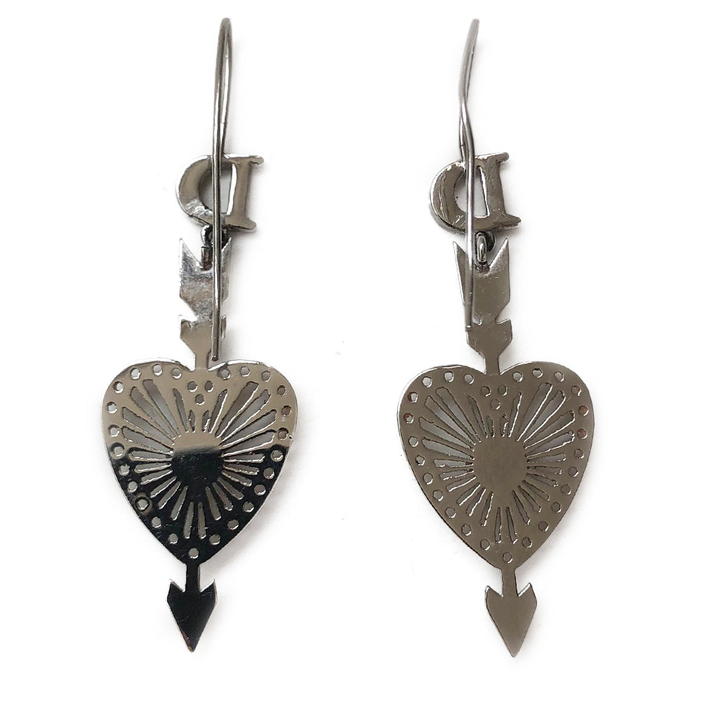 Dior Heart and Arrow Silver with Crystal D Drop Earrings
